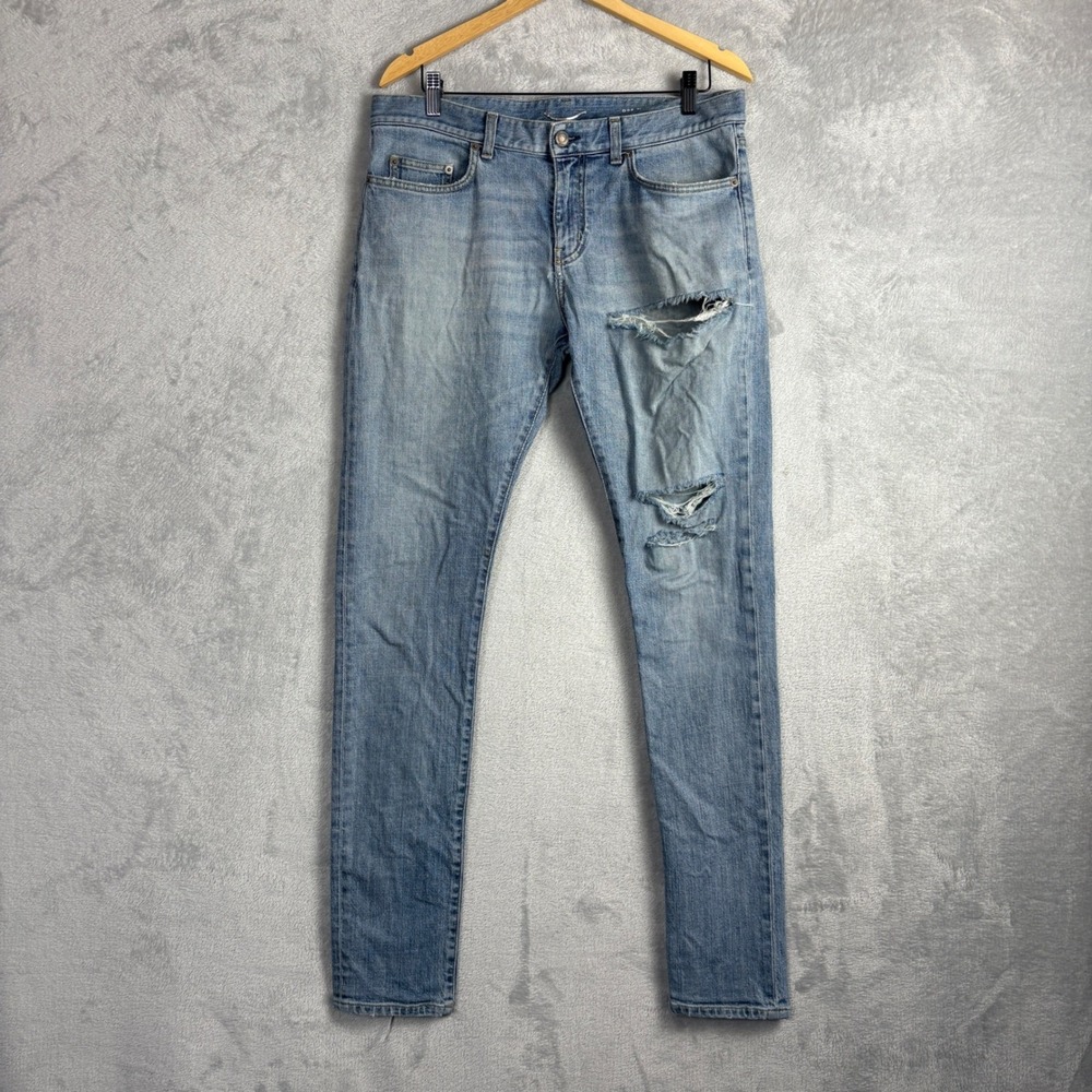 Saint Laurent Paris Jeans Distressed Skinny 32 Blue Luxury Streetwear Distressed
